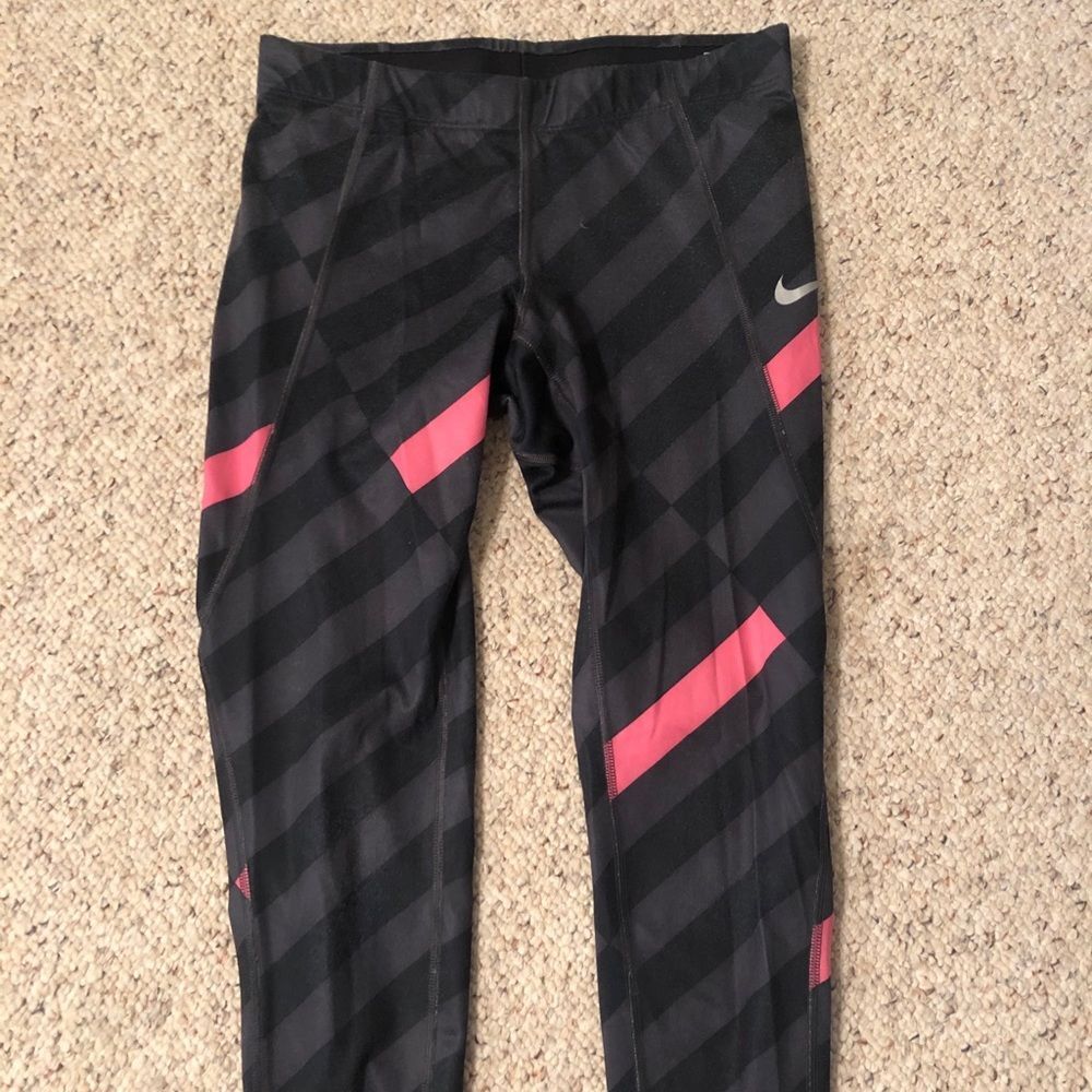 NIKE PRO leggings s combat dry fit small pattern stripes geometric pink gray